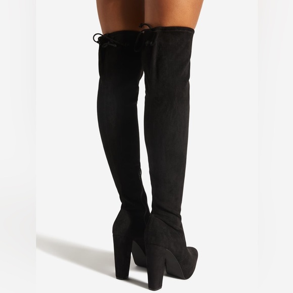 NIB Black Faux Suede Over The Knee Block Heel Boot - Picture 2 of 8